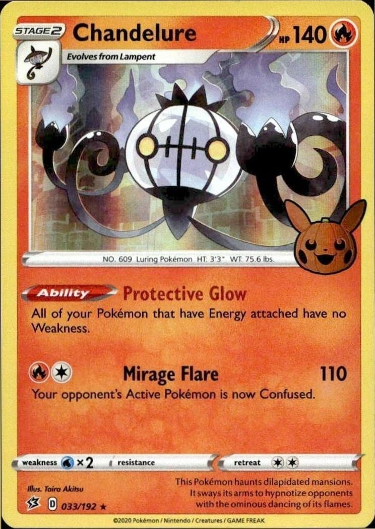 Chandelure 2022 Pokémon Rebel Clash #033/192 Pokémon Card - Front 2022 Pokémon Rebel Clash Chandelure #033/192 Pokémon card front