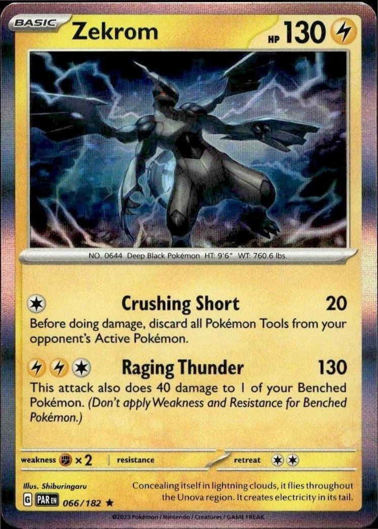 Zekrom 2023 Pokémon Paradox Rift #066/182 Pokémon Card - Front 2023 Pokémon Paradox Rift Zekrom #066/182 Pokémon card front