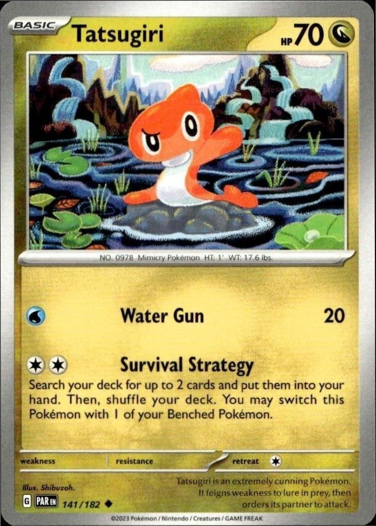 Tatsugiri 2023 Pokémon Paradox Rift #141/182 Pokémon Card - Front 2023 Pokémon Paradox Rift Tatsugiri #141/182 Pokémon card front