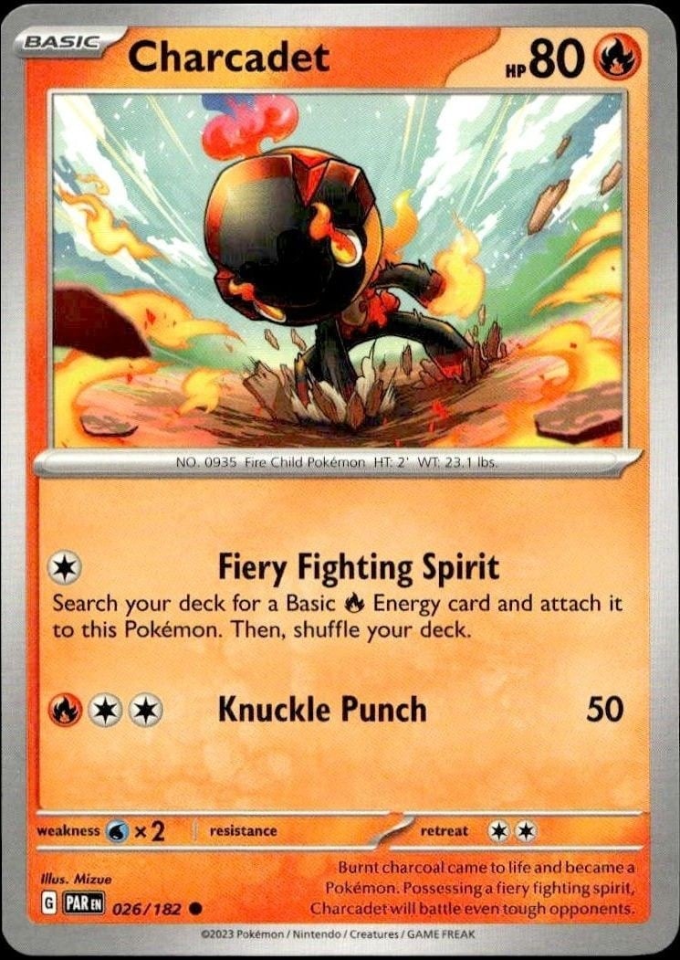 Charcadet 2023 Pokémon Paradox Rift #026/182 Pokémon Card - Front 2023 Pokémon Paradox Rift Charcadet #026/182 Pokémon card front