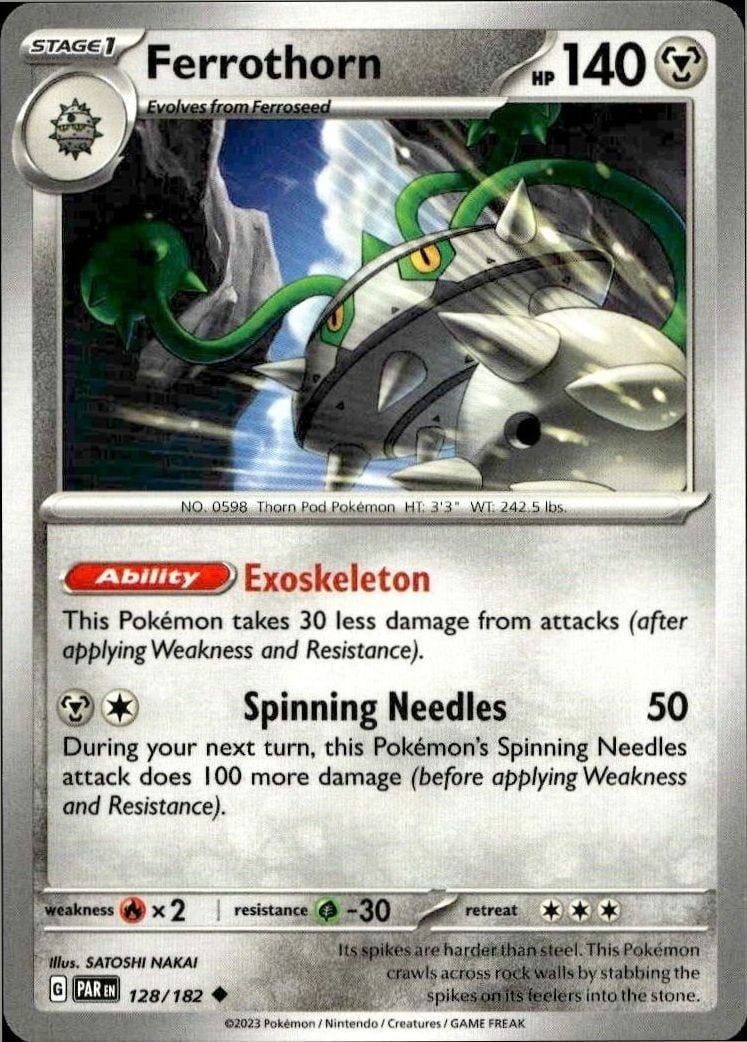 Ferrothorn 2023 Pokémon Paradox Rift #128/182 Pokémon Card - Front 2023 Pokémon Paradox Rift Ferrothorn #128/182 Pokémon card front