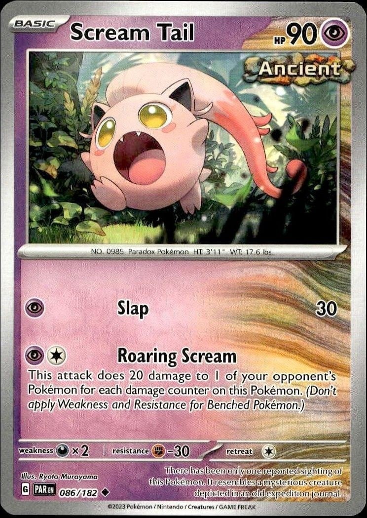 Scream Tail 2023 Pokémon Paradox Rift #086/182 Pokémon Card - Front 2023 Pokémon Paradox Rift Scream Tail #086/182 Pokémon card front