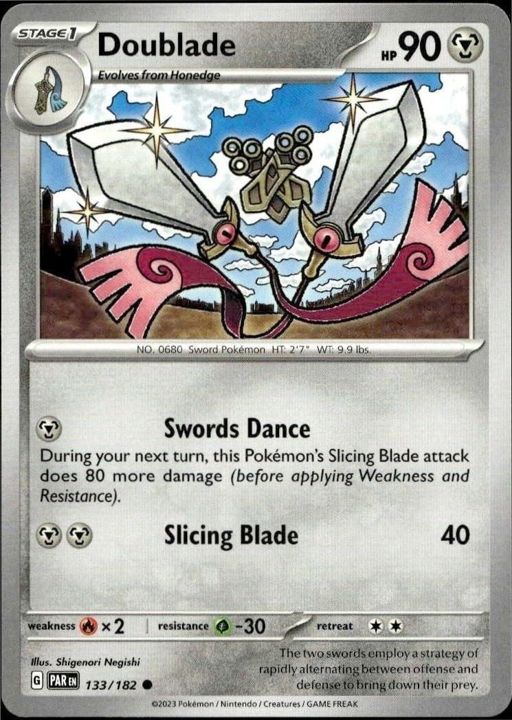 Doublade 2023 Pokémon Paradox Rift #133/182 Pokémon Card - Front 2023 Pokémon Paradox Rift Doublade #133/182 Pokémon card front