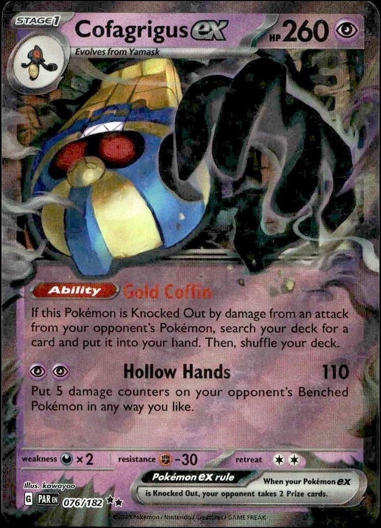 Cofagrigus Ex 2023 Pokémon Paradox Rift #076/182 Pokémon Card - Front 2023 Pokémon Paradox Rift Cofagrigus Ex #076/182 Pokémon card front