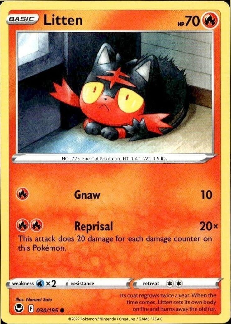 Litten 2022 Pokémon Silver Tempest #030/195 Pokémon Card - Front 2022 Pokémon Silver Tempest Litten #030/195 Pokémon card front