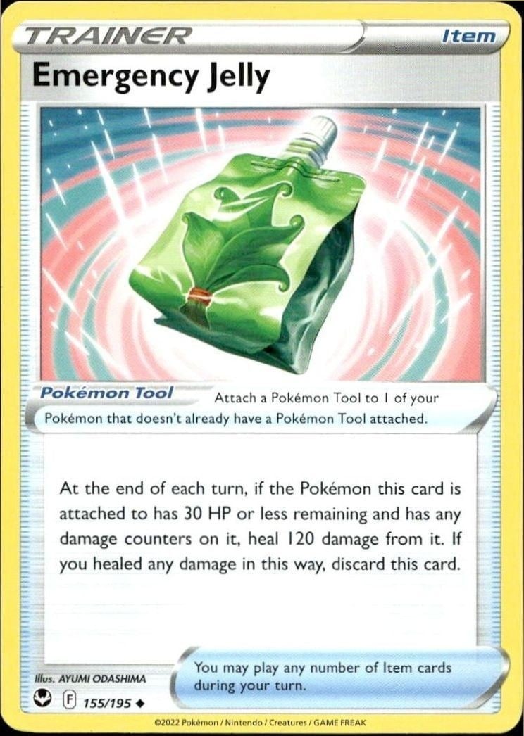 Emergency Jelly 2022 Pokémon Silver Tempest #155/195 Pokémon Card - Front 2022 Pokémon Silver Tempest Emergency Jelly #155/195 Pokémon card front