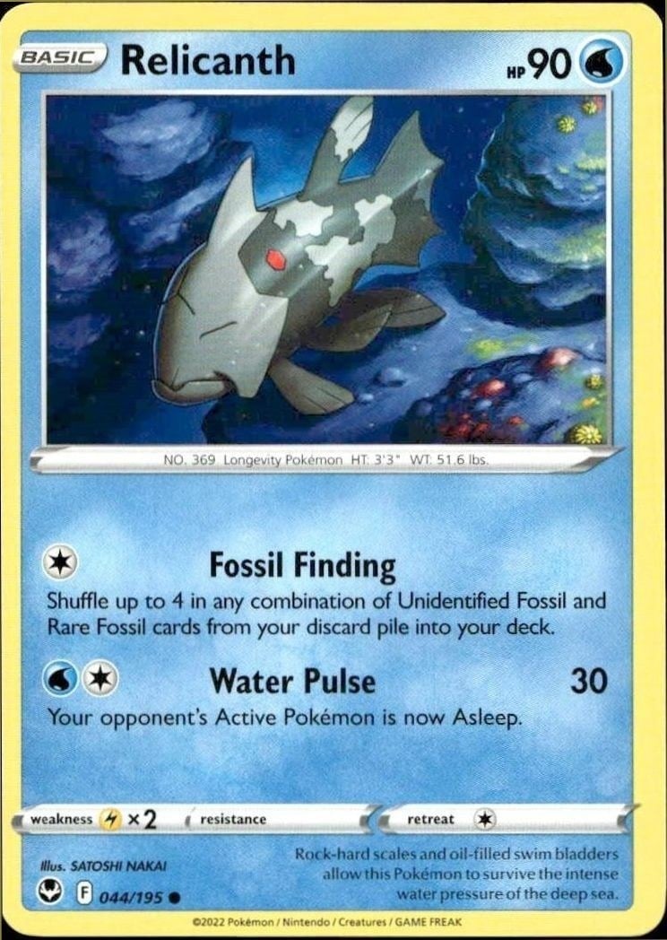 Relicanth 2022 Pokémon Silver Tempest #044/195 Pokémon Card - Front 2022 Pokémon Silver Tempest Relicanth #044/195 Pokémon card front