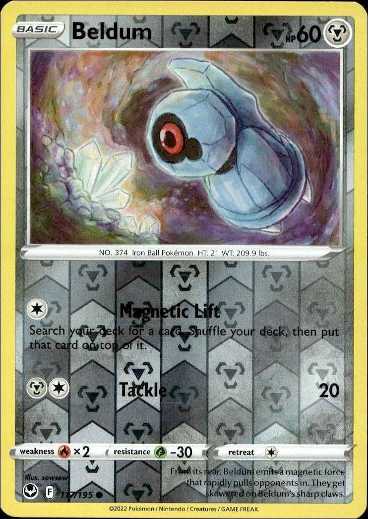 Beldum 2022 Pokémon Silver Tempest #117/195 Pokémon Card - Front 2022 Pokémon Silver Tempest Beldum #117/195 Pokémon card front
