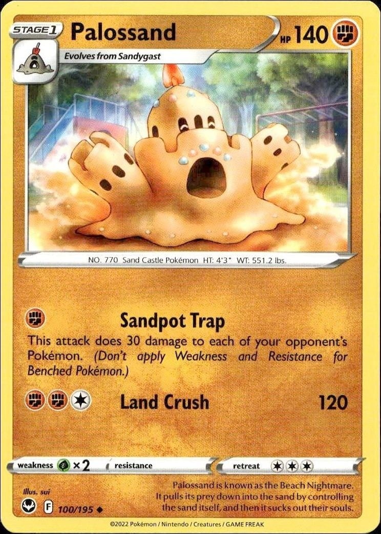 Palossand 2022 Pokémon Silver Tempest #100/195 Pokémon Card - Front 2022 Pokémon Silver Tempest Palossand #100/195 Pokémon card front
