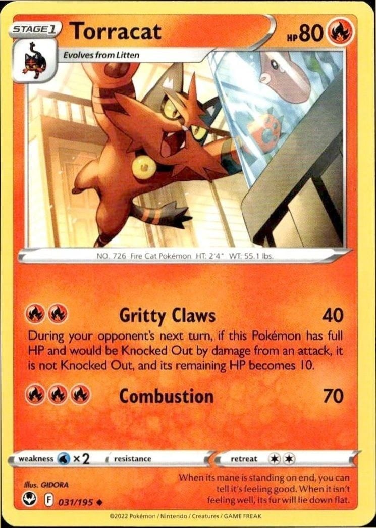 2022 Pokémon Silver Tempest Torracat #031/195 trading card