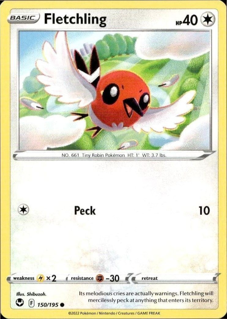 2022 Pokémon Silver Tempest Fletchling #150/195 trading card