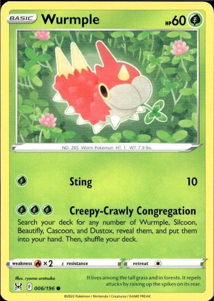 2022 Pokémon Lost Origin Wurmple #006/196 trading card