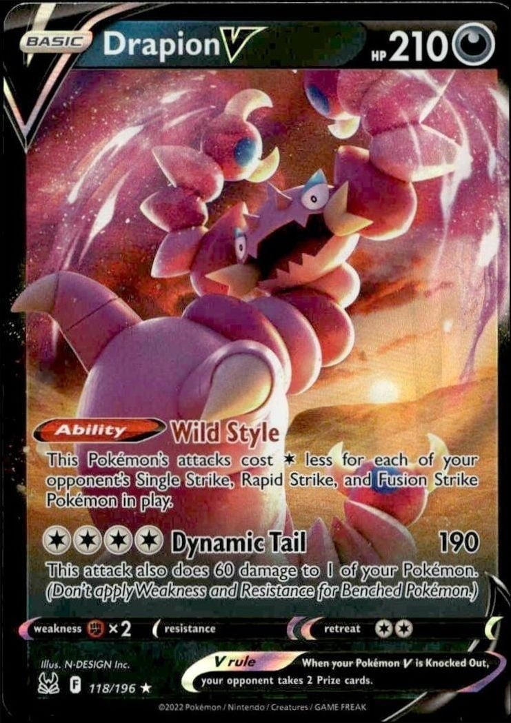 2022 Pokémon Lost Origin Drapion V #118/196 trading card
