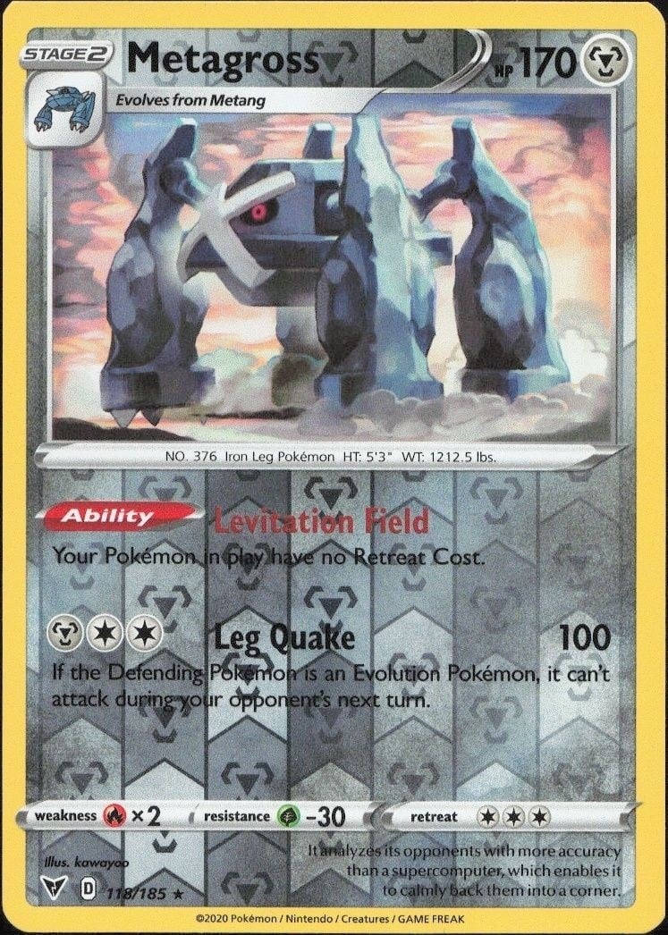 Metagross 2020 Pokémon Vivid Voltage #118/185 Pokémon Card - Front 2020 Pokémon Vivid Voltage Metagross #118/185 Pokémon card front