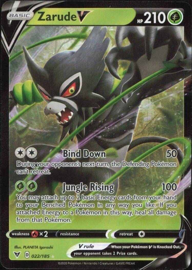 Zarude V 2020 Pokémon Vivid Voltage #022/185 Pokémon Card - Front 2020 Pokémon Vivid Voltage Zarude V #022/185 Pokémon card front