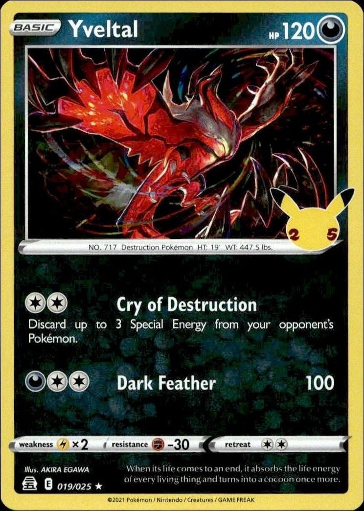 2021 Pokémon Celebrations Yveltal #019/025 trading card