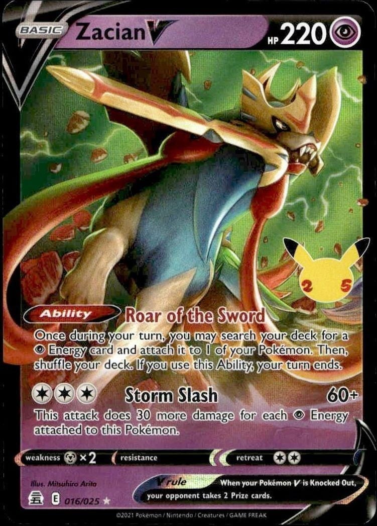 2021 Pokémon Celebrations Zacian V #016/025 trading card