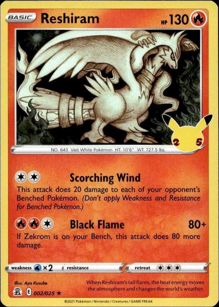 2021 Pokémon Celebrations Reshiram #002/025 trading card