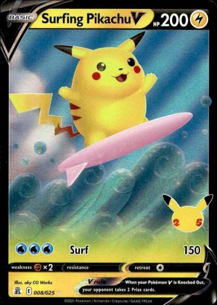 2021 Pokémon Celebrations Surfing Pikachu V #008/025 trading card