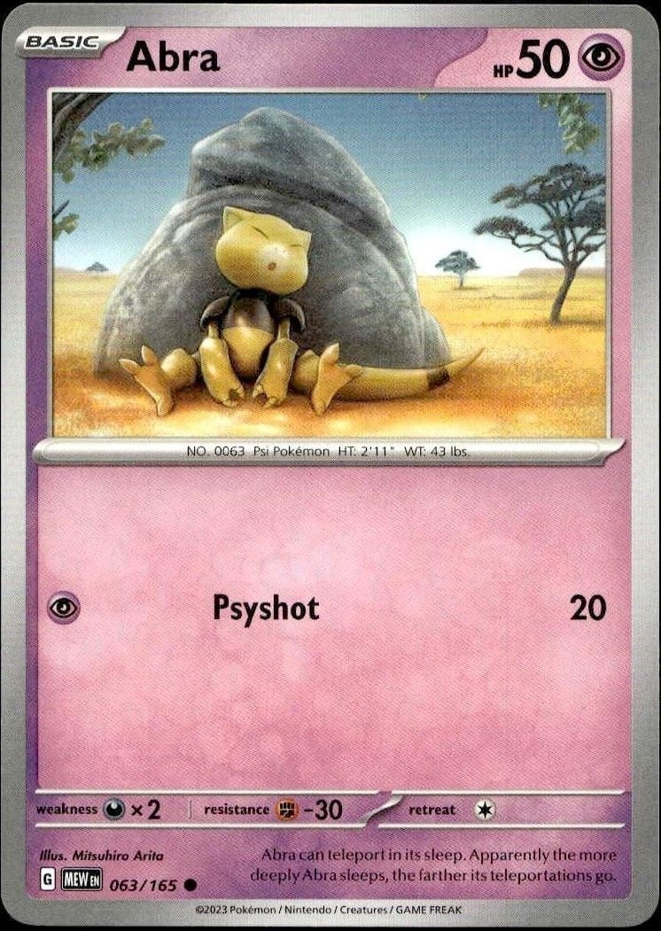 Abra 2023 Pokémon 151 #063/165 Pokémon Card - Front 2023 Pokémon 151 Abra #063/165 Pokémon card front