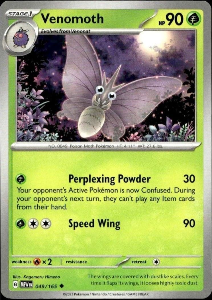 Venomoth 2023 Pokémon 151 #049/165 Pokémon Card - Front 2023 Pokémon 151 Venomoth #049/165 Pokémon card front