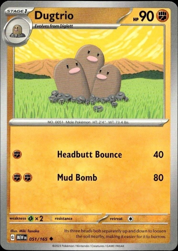 2023 Pokémon 151 Dugtrio #051/165 trading card