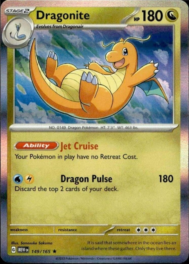 2023 Pokémon 151 Dragonite #149/165 trading card