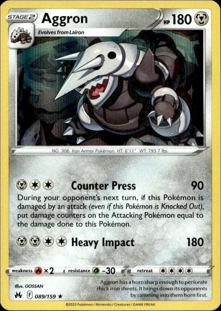 Aggron 2023 Pokémon Crown Zenith #089/159 Pokémon Card - Front 2023 Pokémon Crown Zenith Aggron #089/159 Pokémon card front