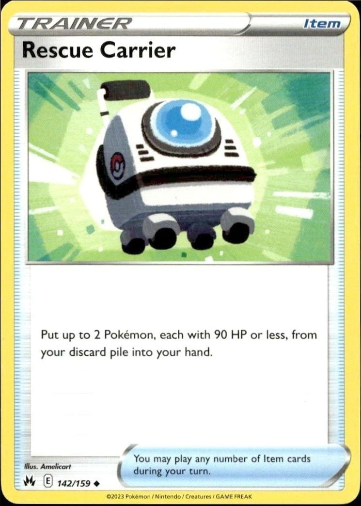 Rescue Carrier 2023 Pokémon Crown Zenith #142/159 Pokémon Card - Front 2023 Pokémon Crown Zenith Rescue Carrier #142/159 Pokémon card front