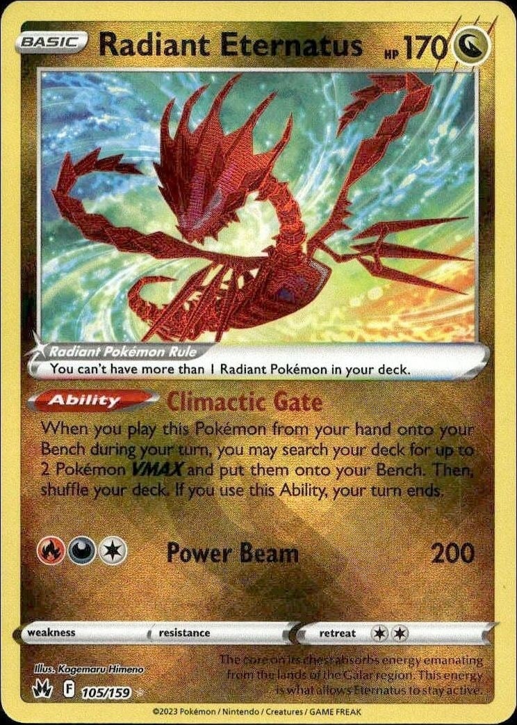 Radiant Eternatus 2023 Pokémon Crown Zenith #105/159 Pokémon Card - Front 2023 Pokémon Crown Zenith Radiant Eternatus #105/159 Pokémon card front