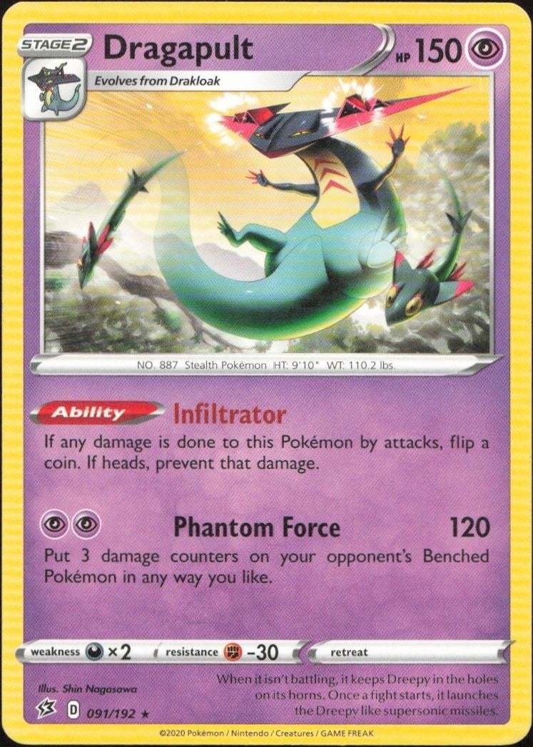 Dragapult 2020 Pokémon Rebel Clash #091/192 Pokémon Card - Front 2020 Pokémon Rebel Clash Dragapult #091/192 Pokémon card front