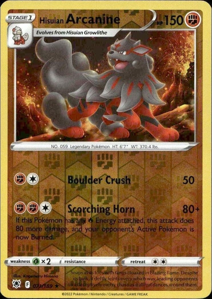 Hisuian Arcanine 2022 Pokémon Astral Radiance #071/189 Pokémon Card - Front 2022 Pokémon Astral Radiance Hisuian Arcanine #071/189 Pokémon card front