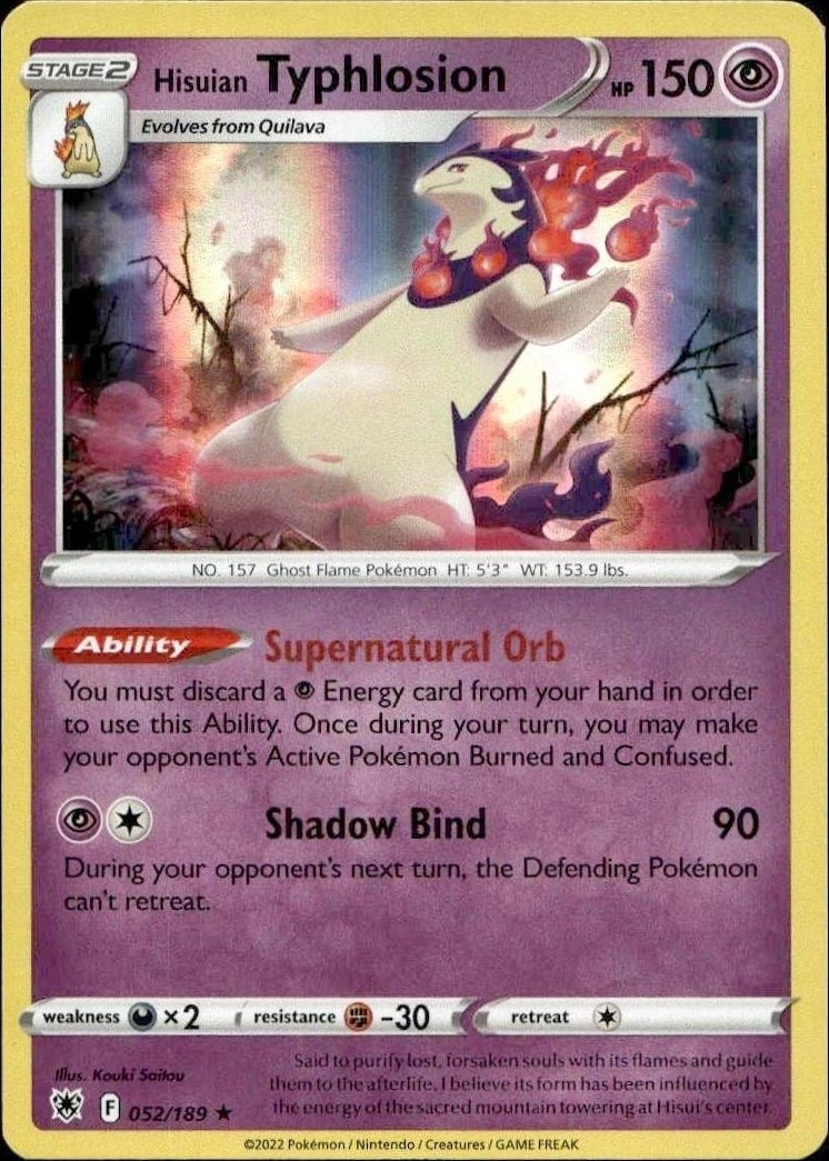 Hisuian Typhlosion 2022 Pokémon Astral Radiance #052/189 Pokémon Card - Front 2022 Pokémon Astral Radiance Hisuian Typhlosion #052/189 Pokémon card front