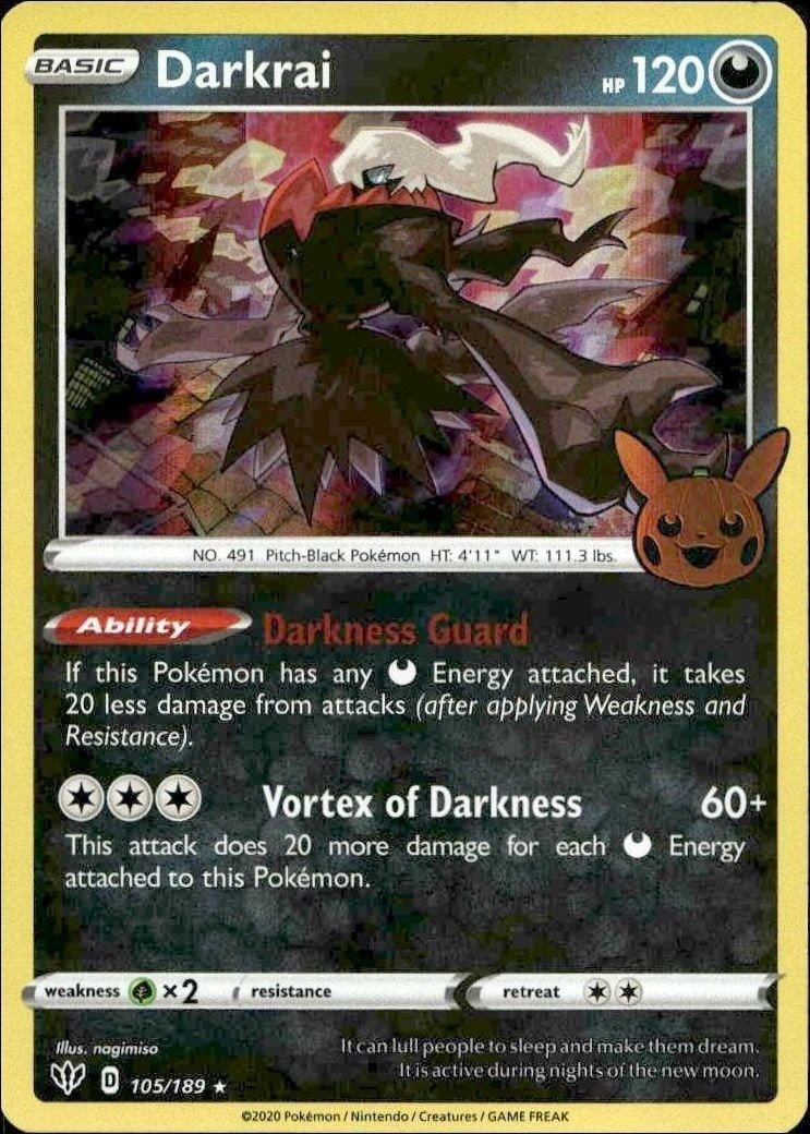 Darkrai 2020 Pokémon Darkness Ablaze #105/189 Pokémon Card - Front 2020 Pokémon Darkness Ablaze Darkrai #105/189 Pokémon card front