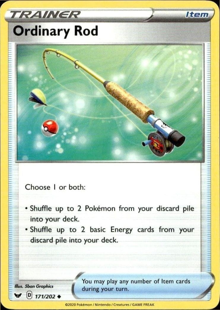 Ordinary Rod 2020 Pokémon Sword & Shield #171/202 Pokémon Card - Front 2020 Pokémon Sword & Shield Ordinary Rod #171/202 Pokémon card front