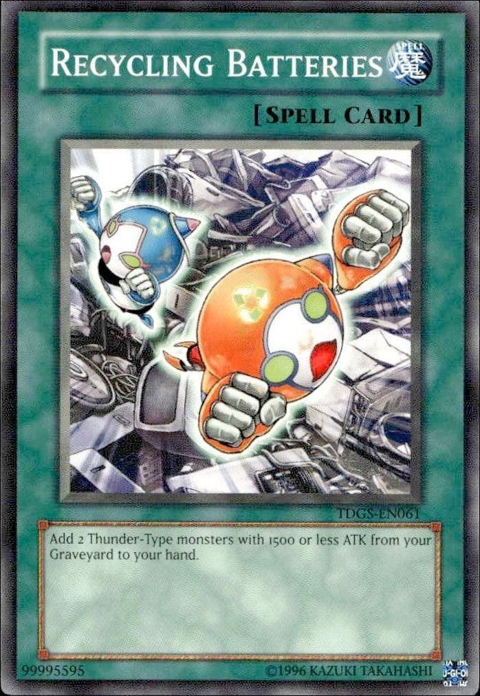 Recycling Batteries 2008 Yu-Gi-Oh! the Duelist Genesis #TDGS-EN061 Yu-Gi-Oh! Card - Front 2008 Yu-Gi-Oh! the Duelist Genesis Recycling Batteries #TDGS-EN061 Yu-Gi-Oh! card front