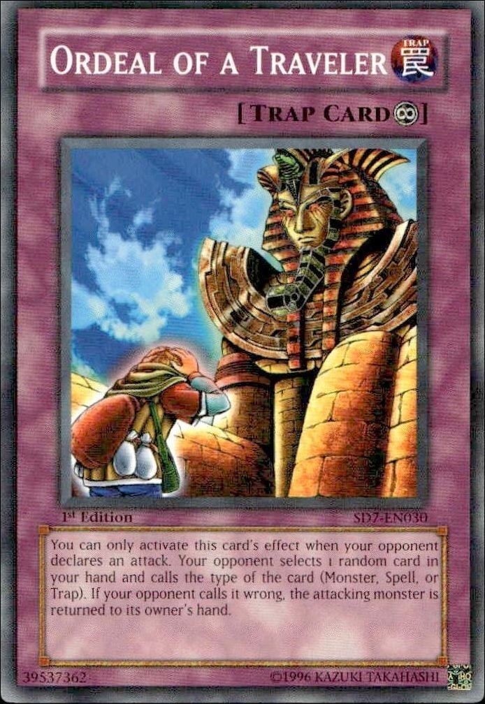 Ordeal Of A Traveler 2005 Yu-Gi-Oh! Structure Deck: Invincible Fortress #SD7-EN030 Yu-Gi-Oh! Card - Front 2005 Yu-Gi-Oh! Structure Deck: Invincible Fortress Ordeal Of A Traveler #SD7-EN030 Yu-Gi-Oh! card front