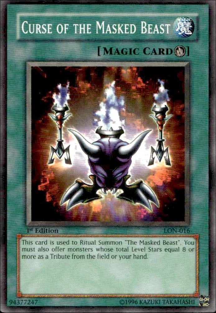 Curse Of The Masked Beast 2003 Yu-Gi-Oh! Labyrinth Of Nightmare #LON-EN016 Yu-Gi-Oh! Card - Front 2003 Yu-Gi-Oh! Labyrinth Of Nightmare Curse Of The Masked Beast #LON-EN016 Yu-Gi-Oh! card front