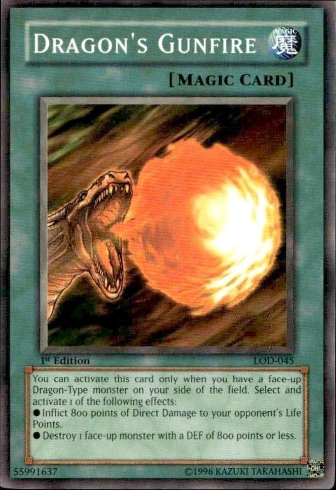 2003 Yu-Gi-Oh Legacy of Darkness Dragon's Gunfire #LOD-EN045 trading card