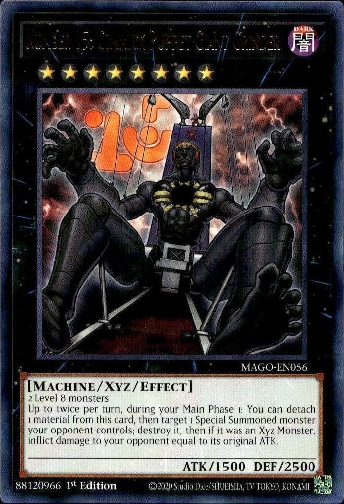 Number 15: Gimmick Puppet Giant Grinder 2020 Yu-Gi-Oh! Maximum Gold #MAGO-EN056 Yu-Gi-Oh! Card - Front 2020 Yu-Gi-Oh! Maximum Gold Number 15: Gimmick Puppet Giant Grinder #MAGO-EN056 Yu-Gi-Oh! card front