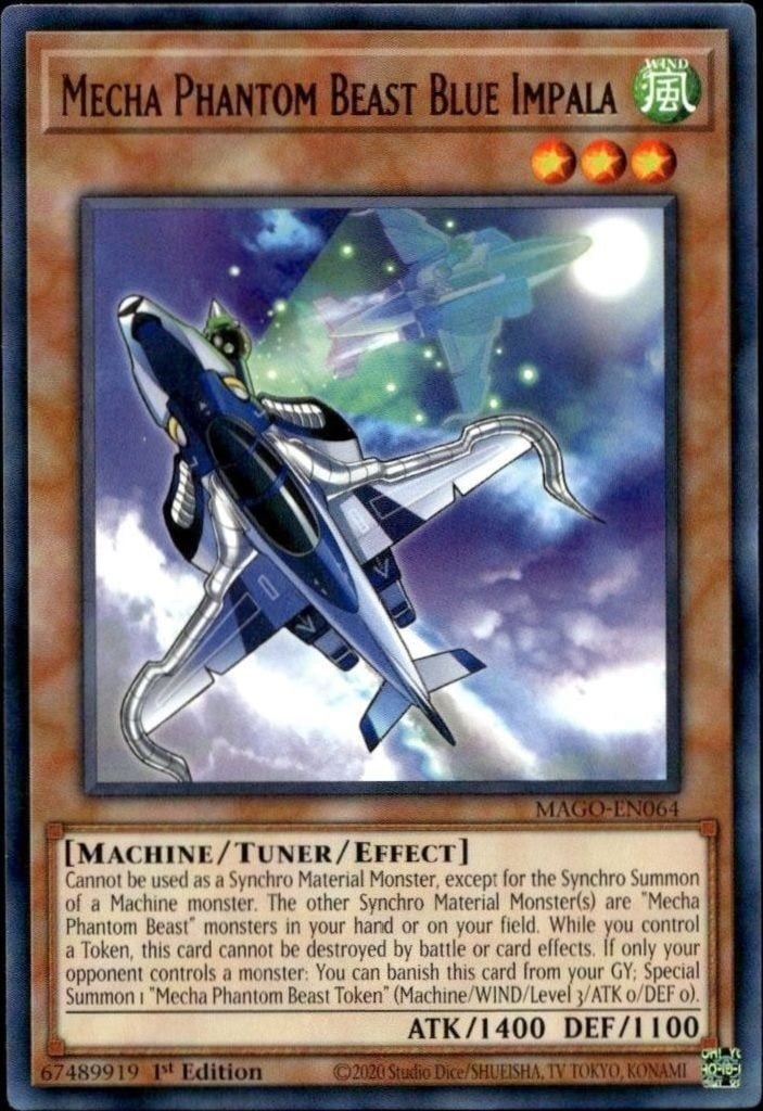Mecha Phantom Beast Blue Impala 2020 Yu-Gi-Oh! Maximum Gold #MAGO-EN064 Yu-Gi-Oh! Card - Front 2020 Yu-Gi-Oh! Maximum Gold Mecha Phantom Beast Blue Impala #MAGO-EN064 Yu-Gi-Oh! card front