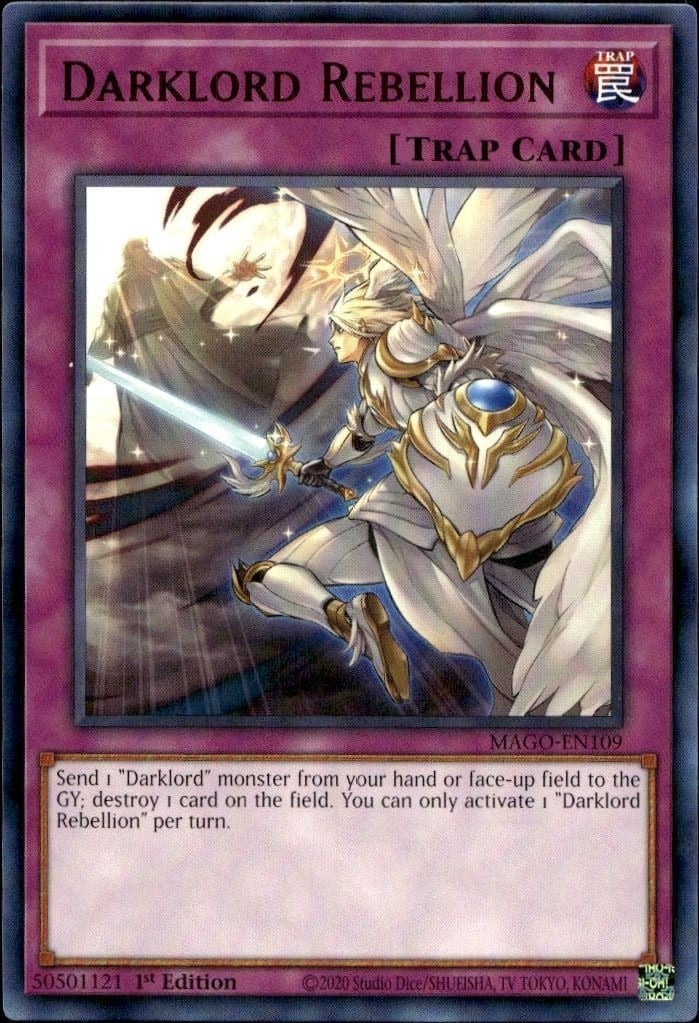 Darklord Rebellion 2020 Yu-Gi-Oh! Maximum Gold #MAGO-EN109 Yu-Gi-Oh! Card - Front 2020 Yu-Gi-Oh! Maximum Gold Darklord Rebellion #MAGO-EN109 Yu-Gi-Oh! card front