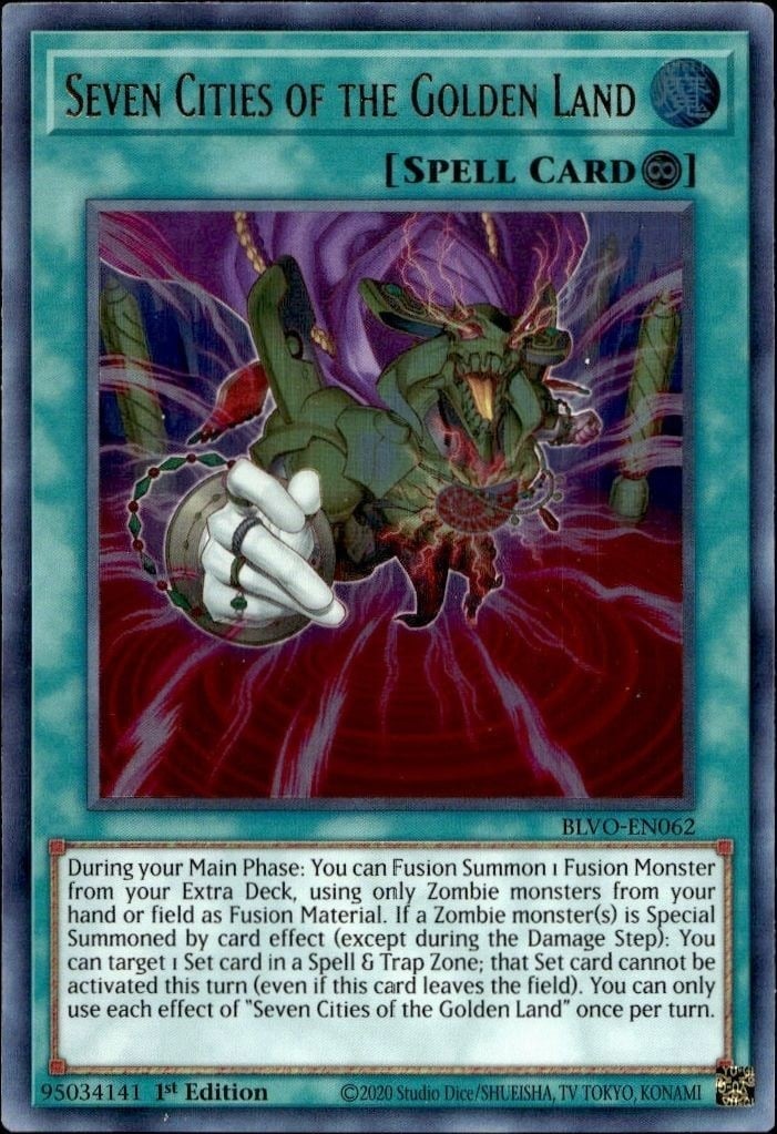 Seven Cities Of The Golden Land 2020 Yu-Gi-Oh! Blazing Vortex #BLVO-EN062 Yu-Gi-Oh! Card - Front 2020 Yu-Gi-Oh! Blazing Vortex Seven Cities Of The Golden Land #BLVO-EN062 Yu-Gi-Oh! card front