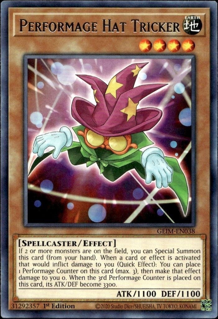 Performage Hat Tricky' 2020 Yu-Gi-Oh! Genesis Impact #GEIM-EN038 Yu-Gi-Oh! Card - Front 2020 Yu-Gi-Oh! Genesis Impact Performage Hat Tricky' #GEIM-EN038 Yu-Gi-Oh! card front