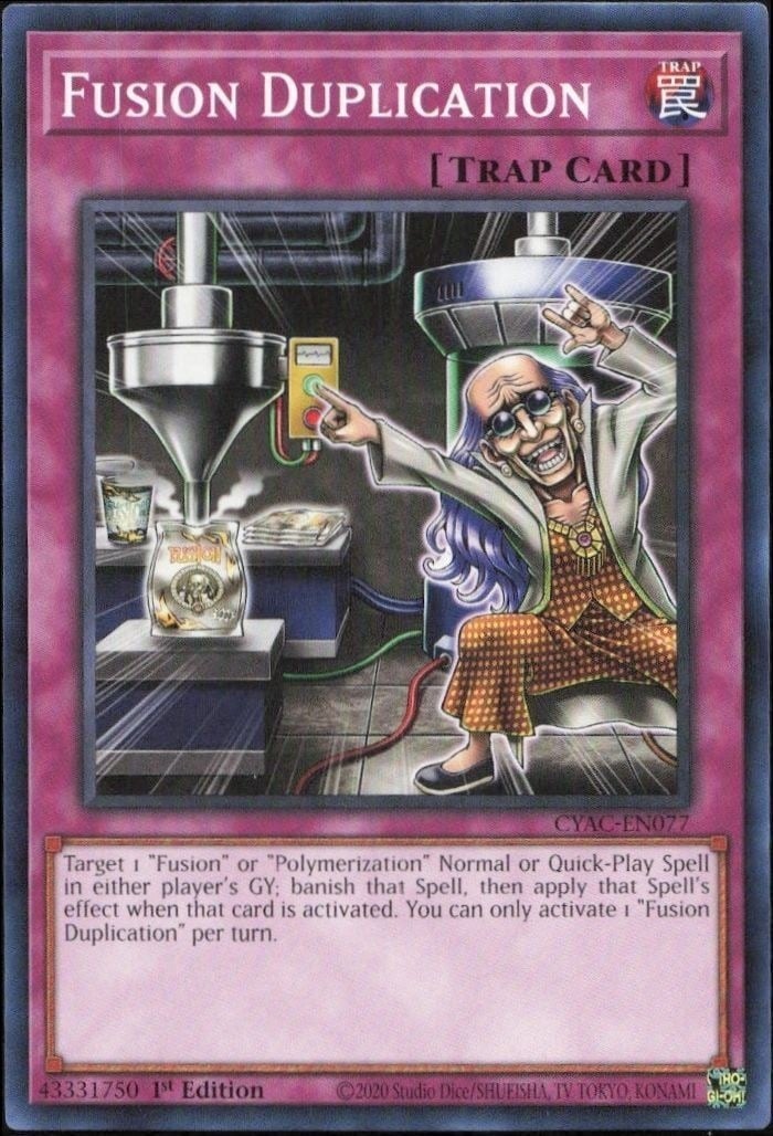 Fusion Duplication 2020 Yu-Gi-Oh! Cyberstorm Access #CYAC-EN077 Yu-Gi-Oh! Card - Front 2020 Yu-Gi-Oh! Cyberstorm Access Fusion Duplication #CYAC-EN077 Yu-Gi-Oh! card front
