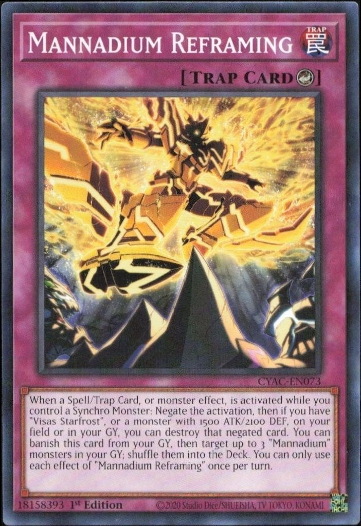 Mannadium Reframing 2020 Yu-Gi-Oh! Cyberstorm Access #CYAC-EN073 Yu-Gi-Oh! Card - Front 2020 Yu-Gi-Oh! Cyberstorm Access Mannadium Reframing #CYAC-EN073 Yu-Gi-Oh! card front