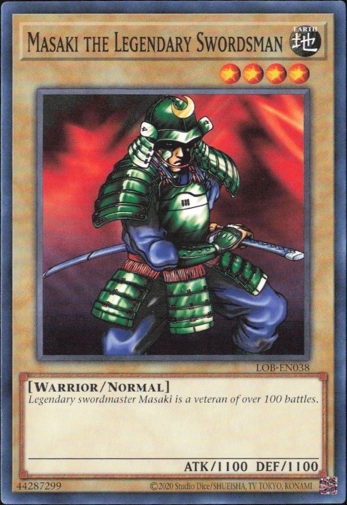 Masakai The Legendary Swordsman 2023 Yu-Gi-Oh! Legend of Blue Eyes White Dragon #LOB-EN038 Yu-Gi-Oh! Card - Front 2023 Yu-Gi-Oh! Legend of Blue Eyes White Dragon Masakai The Legendary Swordsman #LOB-EN038 Yu-Gi-Oh! card front