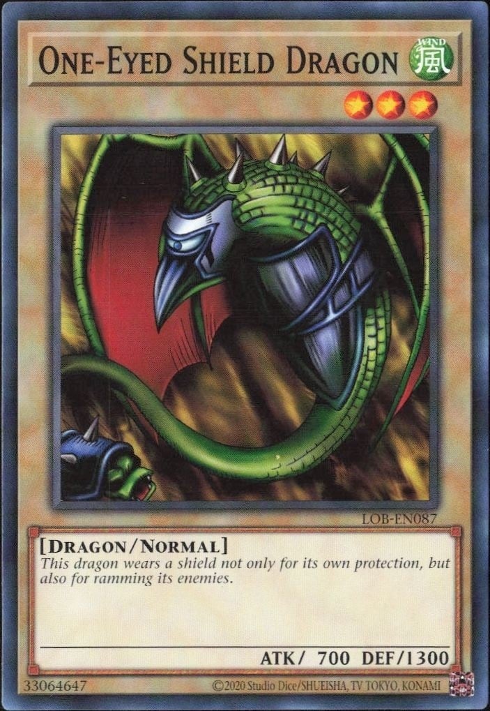 One-Eyed Shield Dragon 2023 Yu-Gi-Oh! Legend of Blue Eyes White Dragon #LOB-EN087 Yu-Gi-Oh! Card - Front 2023 Yu-Gi-Oh! Legend of Blue Eyes White Dragon One-Eyed Shield Dragon #LOB-EN087 Yu-Gi-Oh! card front