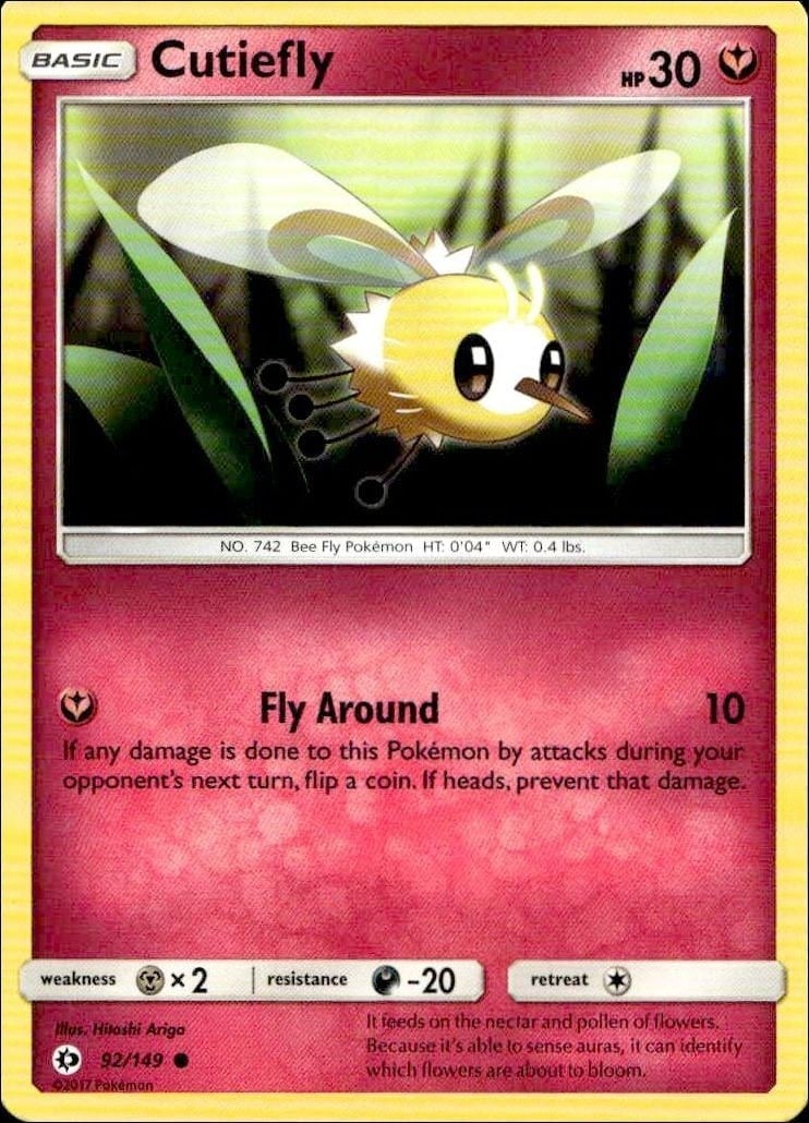 Cutiefly 2017 Pokémon Sun & Moon #092/149 Pokémon Card - Front 2017 Pokémon Sun & Moon Cutiefly #092/149 Pokémon card front