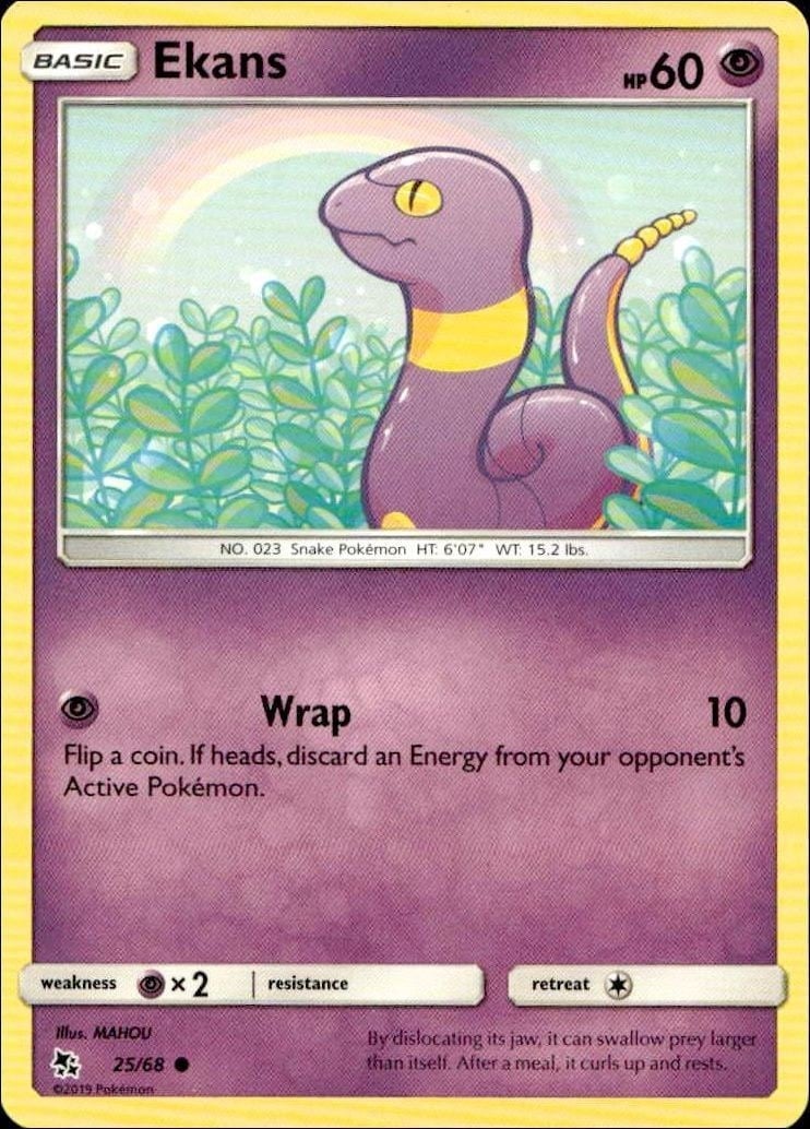 Ekans 2019 Pokémon Hidden Fates #25/68 Pokémon Card - Front 2019 Pokémon Hidden Fates Ekans #25/68 Pokémon card front